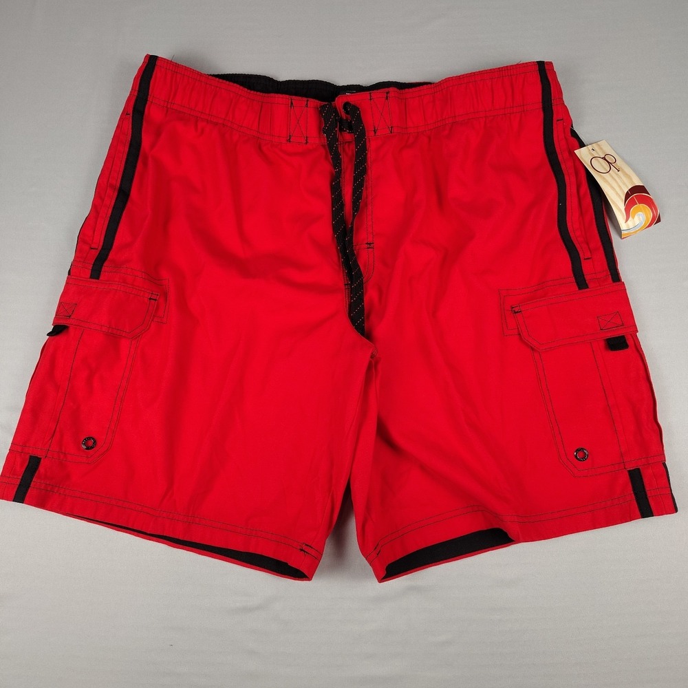 NWT OP Ocean Pacific Cargo Swim Shorts Mens XL 40-42 Red 20.5" Outseam Beach